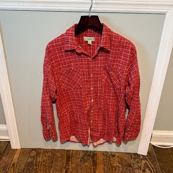 Vintage Haband Pearl Snap Western Red Shirt Mens Size Large Plaid Cowboy Pockets - Picture 1 of 9